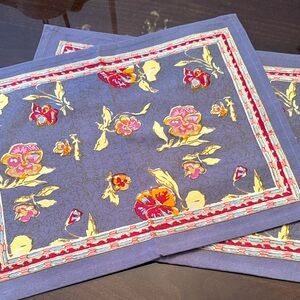 Floral Patterned Table Placemats in Blue and Red
